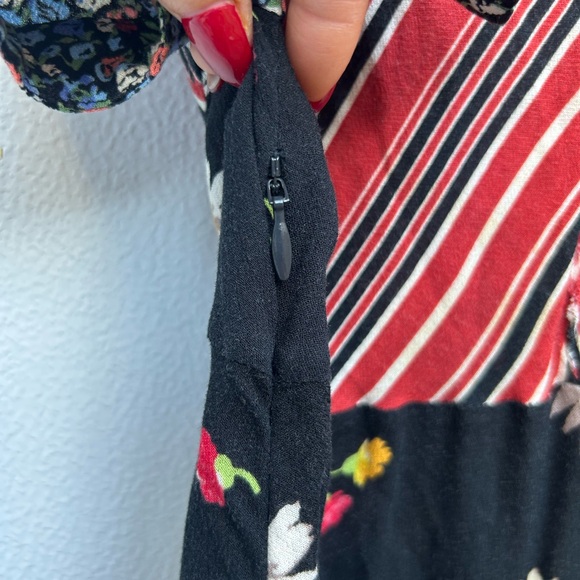 Free People Dress Women Sz 6 Mix It Up Printed Short Floral Striped Multi Boho - Picture 12 of 15